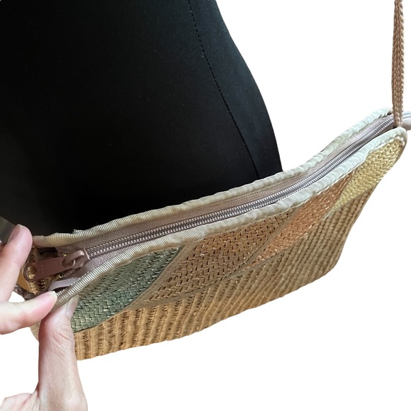 Vintage 70s double sided art straw handbag hand painted floral pastel - Picture 11 of 16